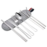 

Reusable Travel Stainless steel Cutlery Flatware set Knife Fork Spoon Chopsticks Straws with Cleaning brush Portable bag