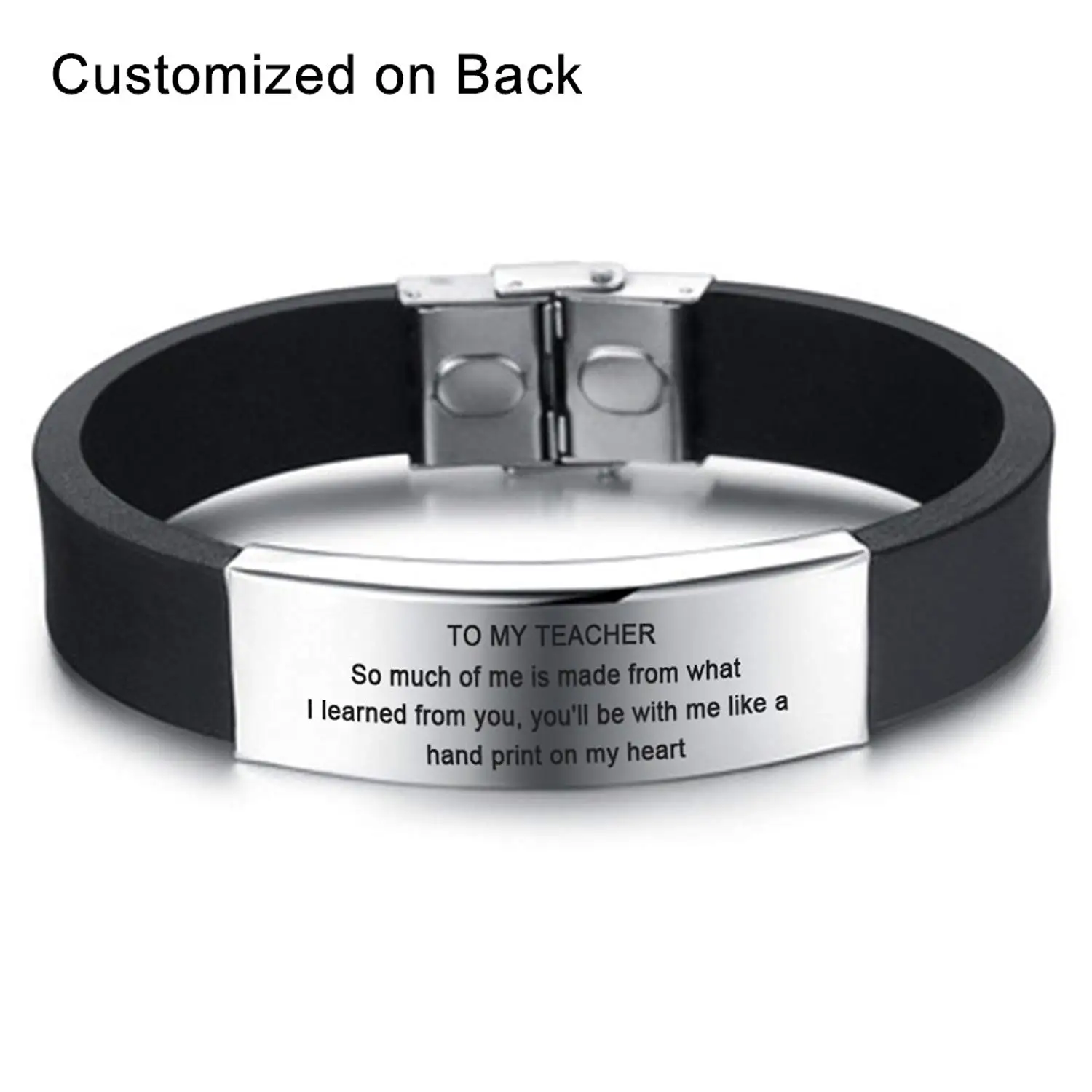 LF Mens Stainless Steel Silicone Personalized Name Date Custom To My Teachers Bracelet Gifts Appreciation Inspirational Motivational Cuff Bracelets for Teachers Day Gift,Free Engraving Customized