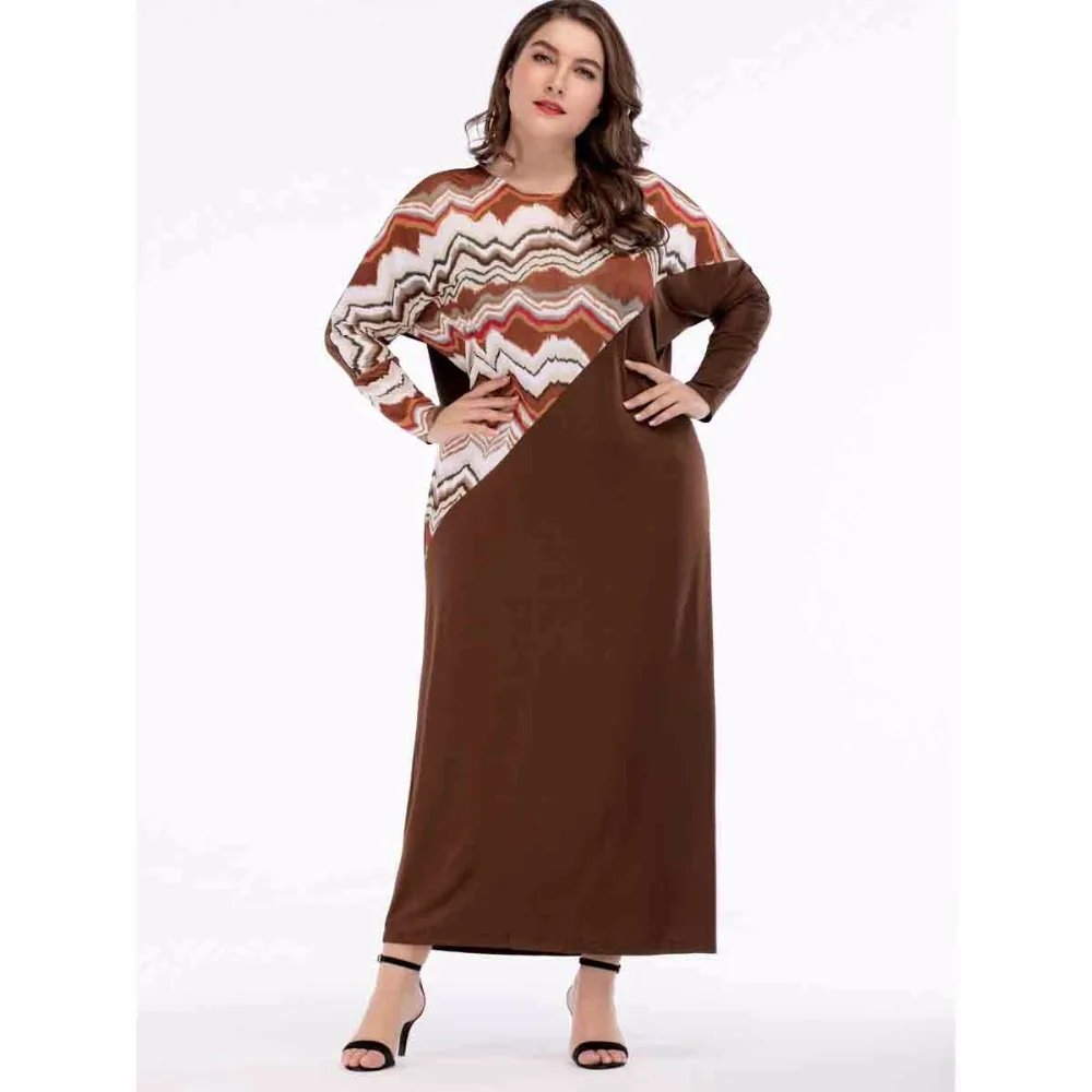 

Contrast stitching loose large size muslim dress, Black