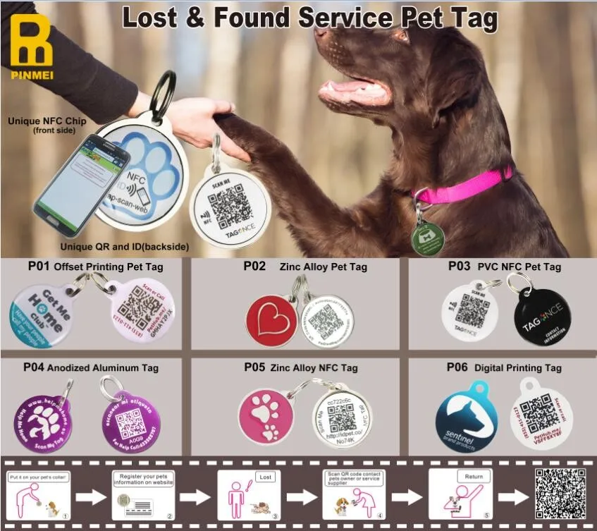 Custom Printed Qr Code And Url Encoded Epoxy Nfc Pet Id Collar Tag For