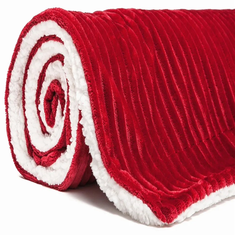 Factory polyester Plush Fleece Fabric Blanket like red wine christmas double layer blanket