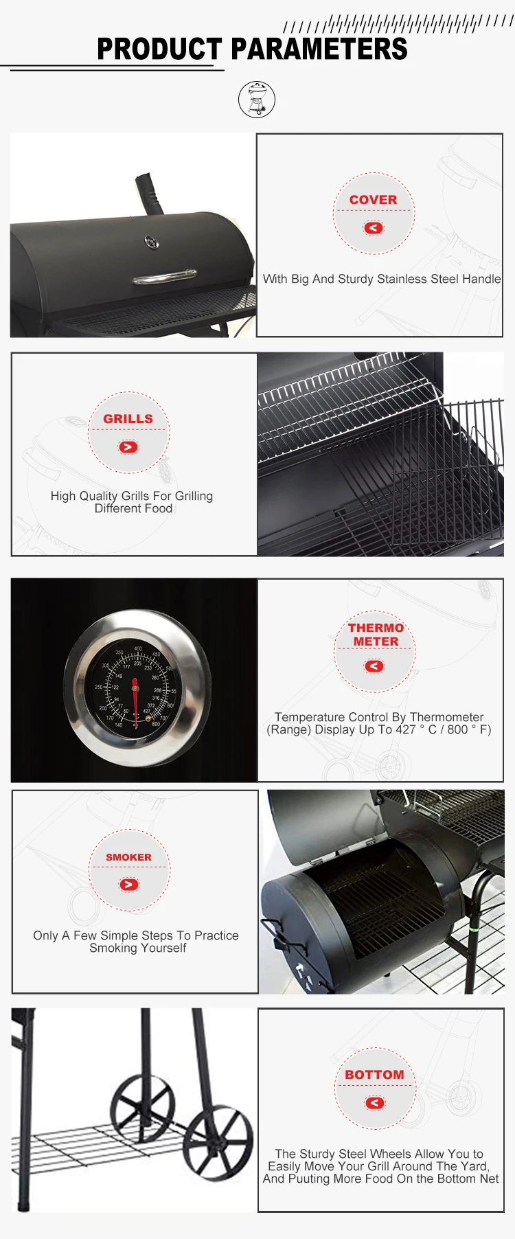 Wholesale Germany Outdoor Offset Portable Fish Food Charcoal Bbq Smoker