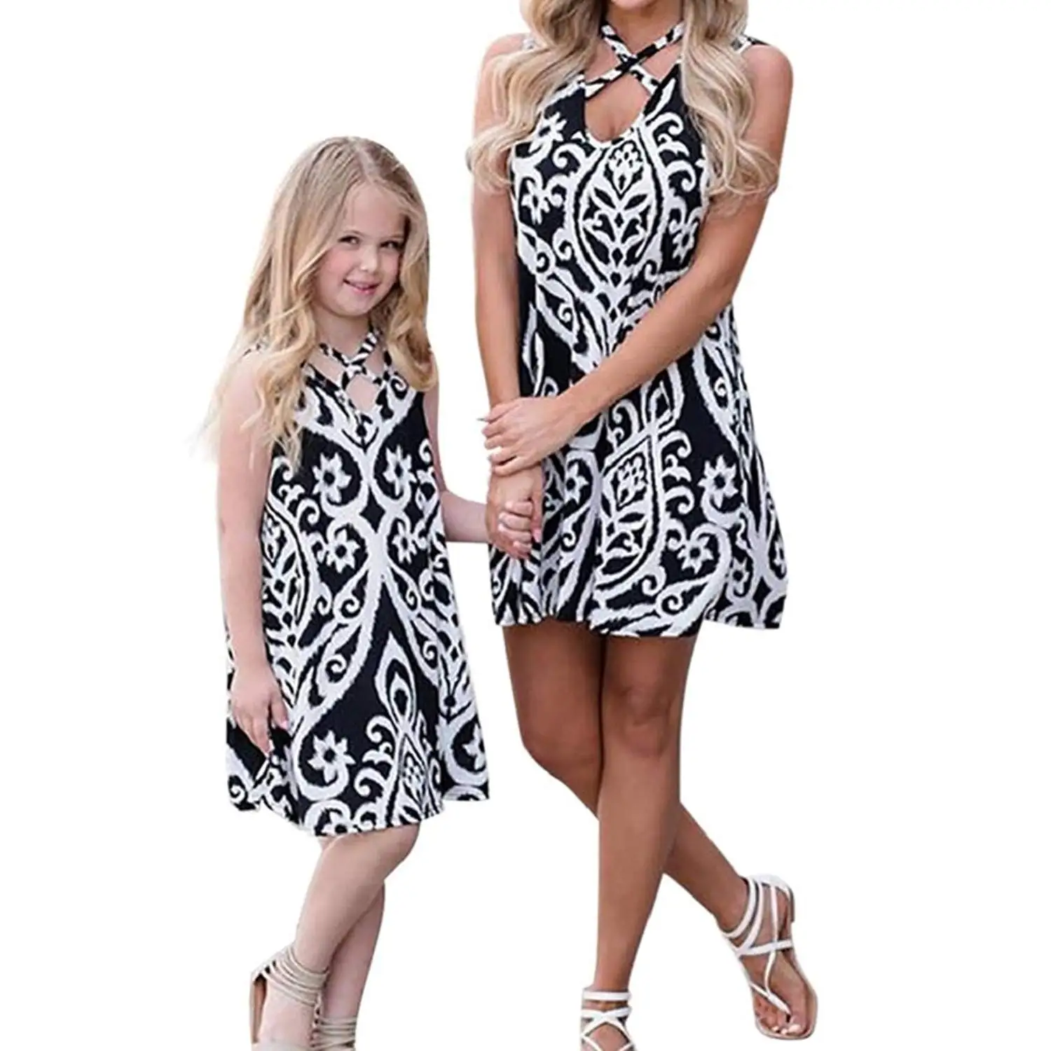 Memela Family Matching Dress Mommy &Me Children Baby Girls Plaid Print Princess Dress Family Clothes