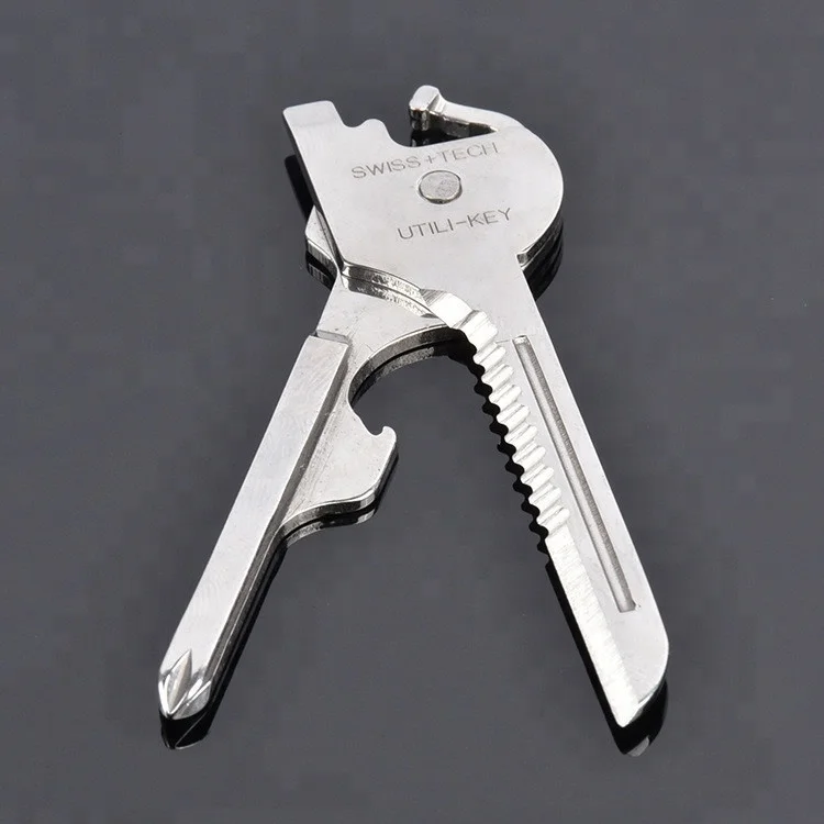 

Aluminum alloy Swiss Outdoor Multi Tool 6-in-1 Multifunction Keychain Key Knife, Silver