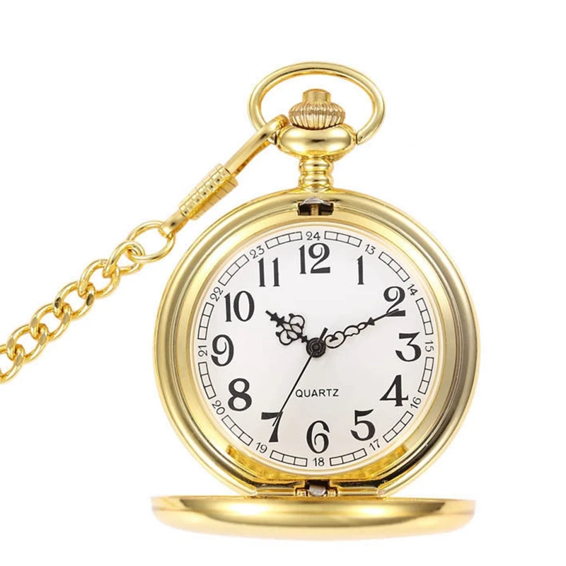 

Modern Fashion Mens Fob Watches With Necklace Chain Classic Golden Men Quartz Pocket Watch