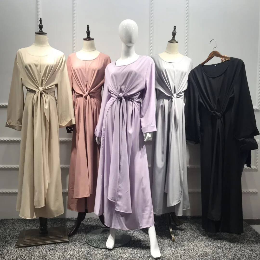 

New fashion muslim women dress soft crepe kaftan maxi abaya dubai islamic clothing, Black;gray;light purple;beige;pink