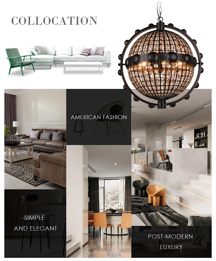 Modern E14  Hotel Living Room Pendant Lamp big ball Crystal Luxury Chandelier Pendant Light