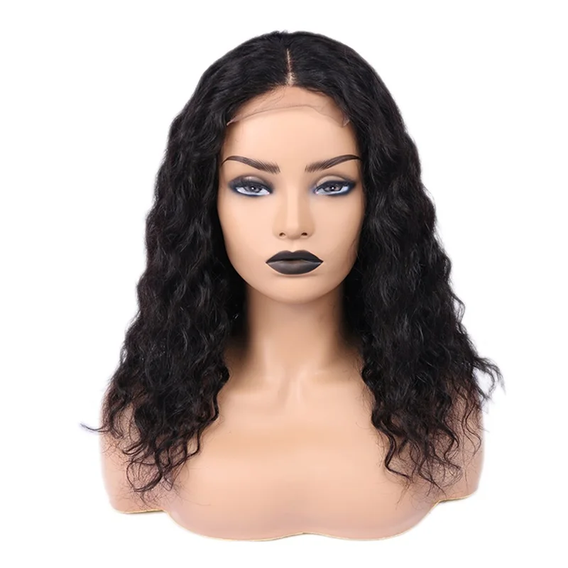 

Wholesale Natural Black Hand Tied Hand Tied Lace Natural Deep Wave Wigs 100 % brazilian human hair wig