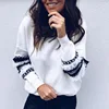 Women Blouse Polyester O-Neck Long Sleeve Patchwork Printed Striped Sweatshirt