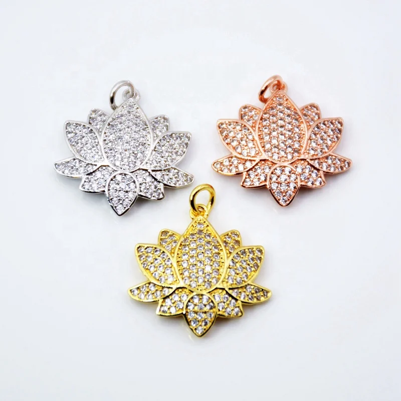 

CZ Micro Pave Lotus Charm Pendant for Necklace Bracelet Cubic Zirconia Lotus Flower Yoga Charm/Pendant, Multi colors