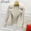 Italy Style Winter Women Short Luxury Real Mink Fur Bomber Jacket Patchwork Design Wool Blend Knit Coat Jacket