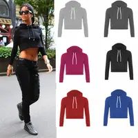 

Walson HW012 New Women Tracksuit Cotton Pullovers Crop Top Hoodies Sweatshirts Autumn Clothing Outwear Long Sleeve Solid Black