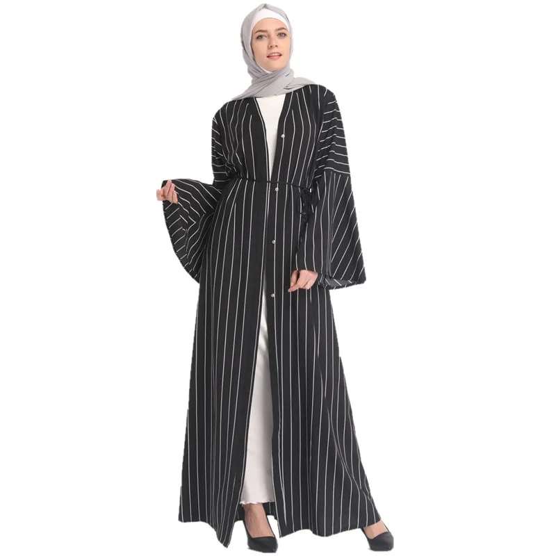 

New arrival fashion women dress stripe open abaya 2019, Black, blue