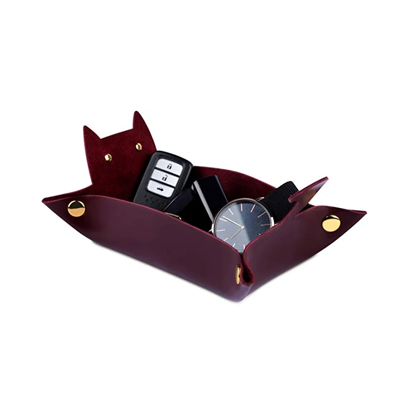 

New Fashion Wholesale Hot Cute Carton Custom Cat PU Leather Valet Tray, Customized