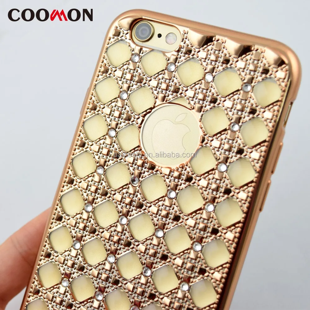 electroplate TPU cases with gold and rose golden color for iphone6 inserting diamond