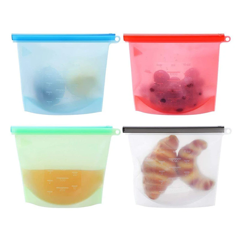 

Reusable Silicone Fruits Vegetables Meat Food Storage Bag set of 4, N/a