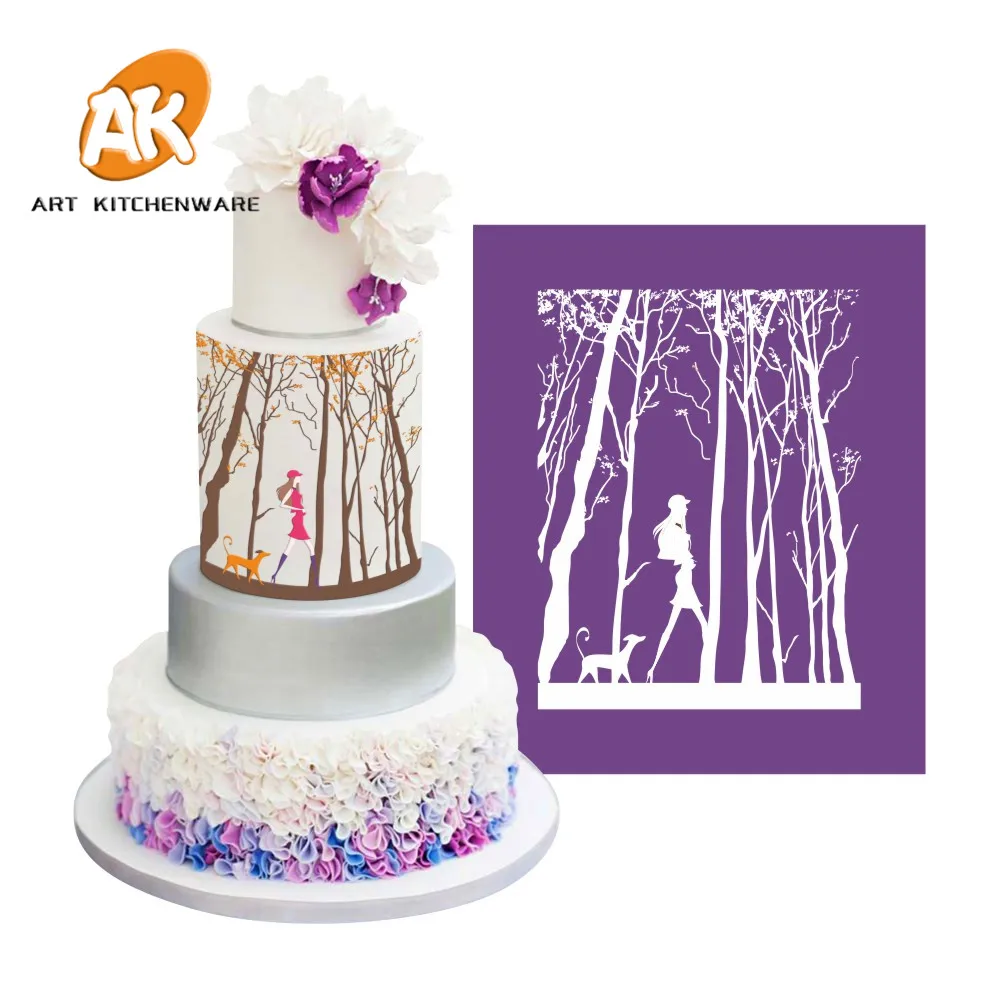 

AK Fondant Tools Cake Decorating Stencil Icing Tools Pastry Fashion Girl Pattern Wedding Cake Mesh Stencil