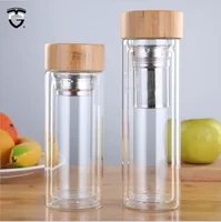 

Bamboo lid tea infuser double walled filter borosilicate glass water bottle