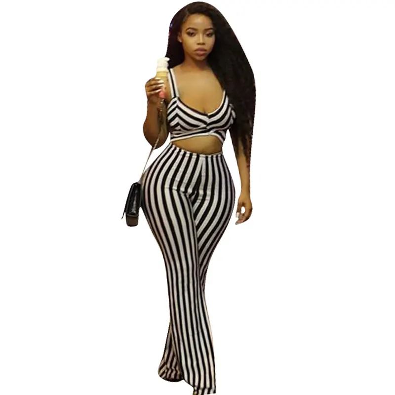 

Sexy Jumpsuits 2018 Casual V Neck Striped One-piece Jumpsuits, N/a