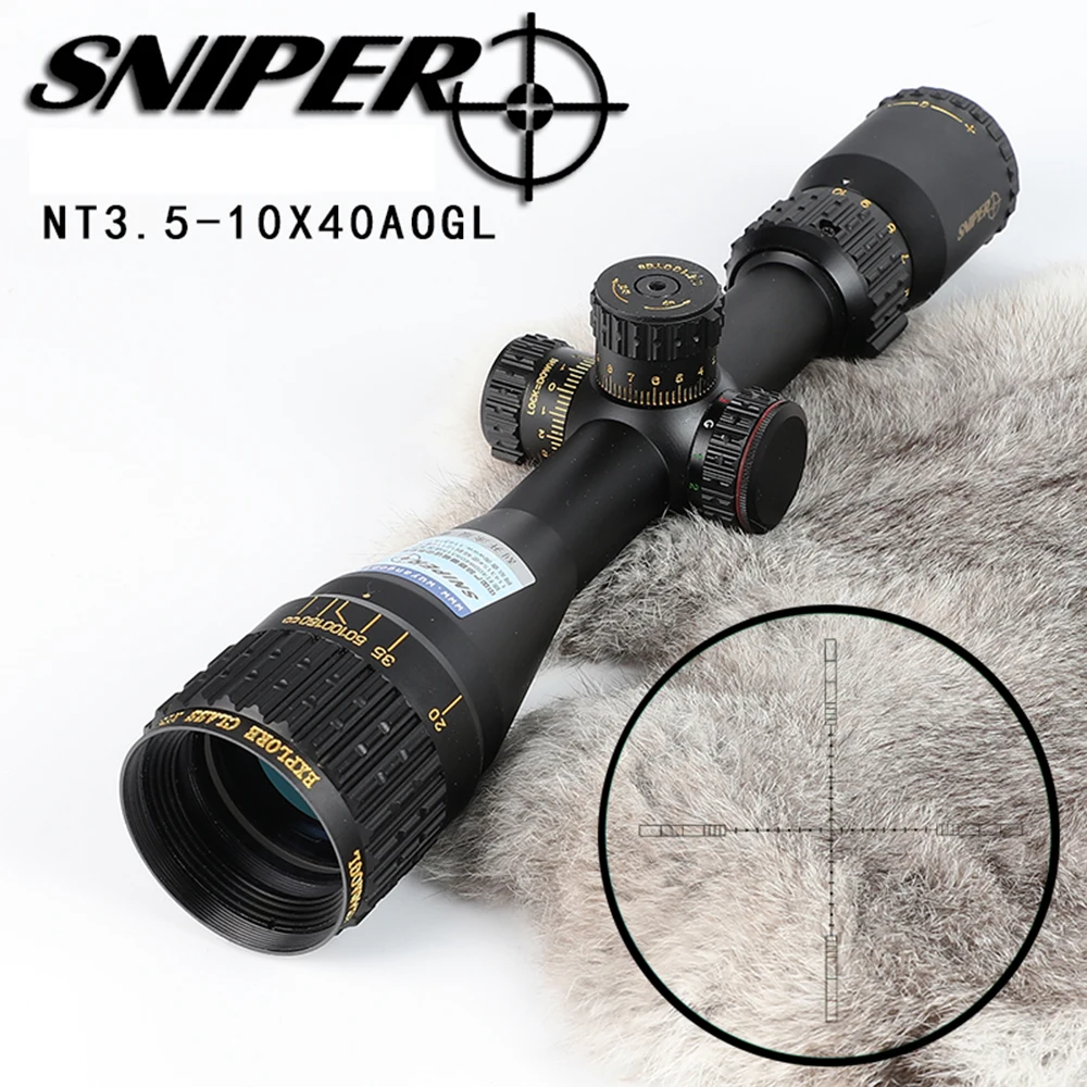 

Free Shipping Optical Riflescope Sniper NT 3.5-10X40 AOGL RGB illuminated Reticle Hunting Rifle Scope with Adjustable Objective, Black