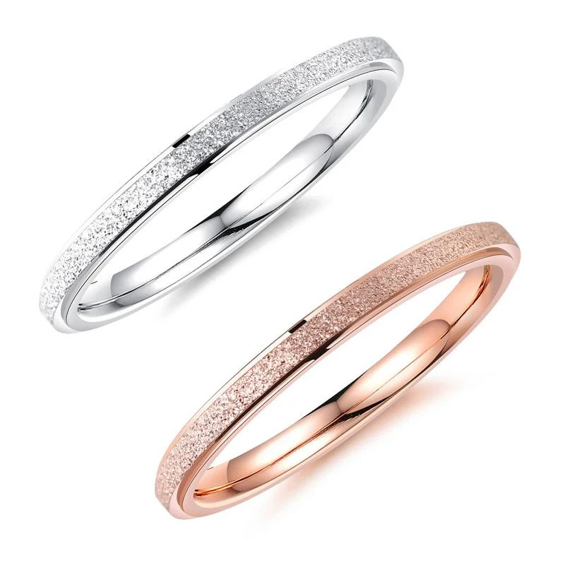 

Matt Frosty Lady Girl Simple Design Rose Gold Thin Fashion Trendy Stainless Steel Titanium Jewelry Finger Metal Ring For Women, Silver,rose gold