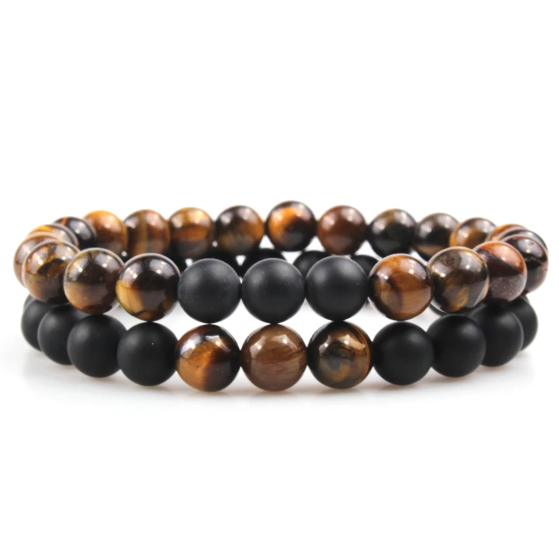 

Couple Jewelry 2pcs/set Natural Matte Agate Tiger Eye Beaded Couple Bracelet