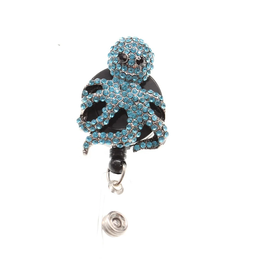 

Wholesale Fashion Blue Rhinestone Octopus Working Id Badge holder Reel, As picture