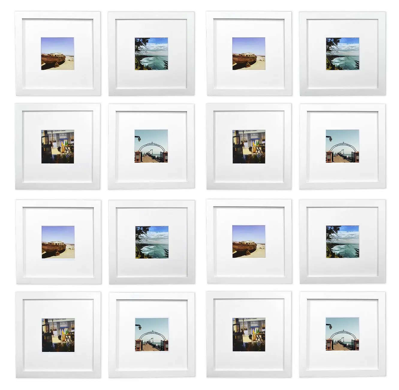 White Smartphone Instagram Frames Collection 6x6-inch Square Photo Wood Frames with White Photo Mat /& Real Glass for 4x4 Photo Golden State Art Set of 16
