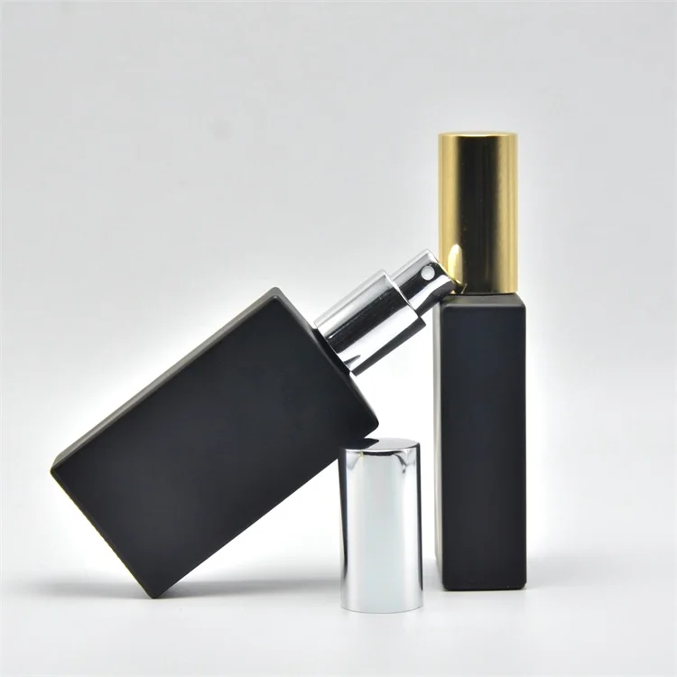 

High quality 50ml frosted black rectangular perfume glass spray bottle