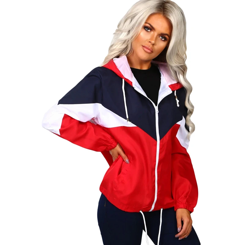 

Wholesale Winter Clothing Hooded Triple Color Block Sporty Jackets for women, As shown