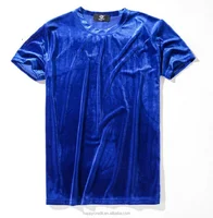 

Cheap Wholesale Round Neck Short Sleeve Plain Blank Blue Silk Velvet Men T Shirts