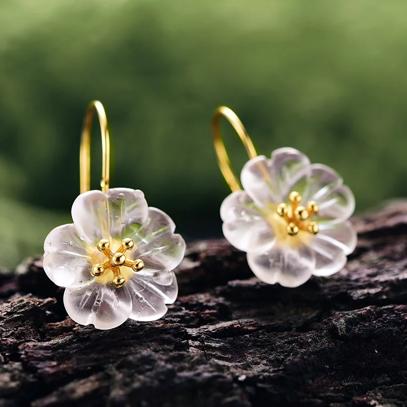 

925 Flower in the Rain Silver Drop crystal earring