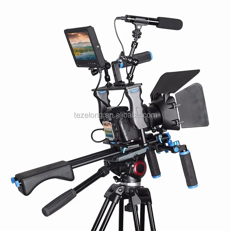 

Universal professional dslr camera rig cage camera stabilizer kit with follow focus matte box for canon