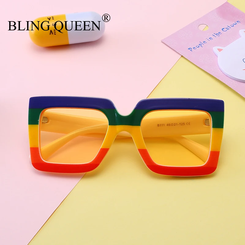 

BLING QUEEN 2019 kids square new design sunglasses, Black yellow white