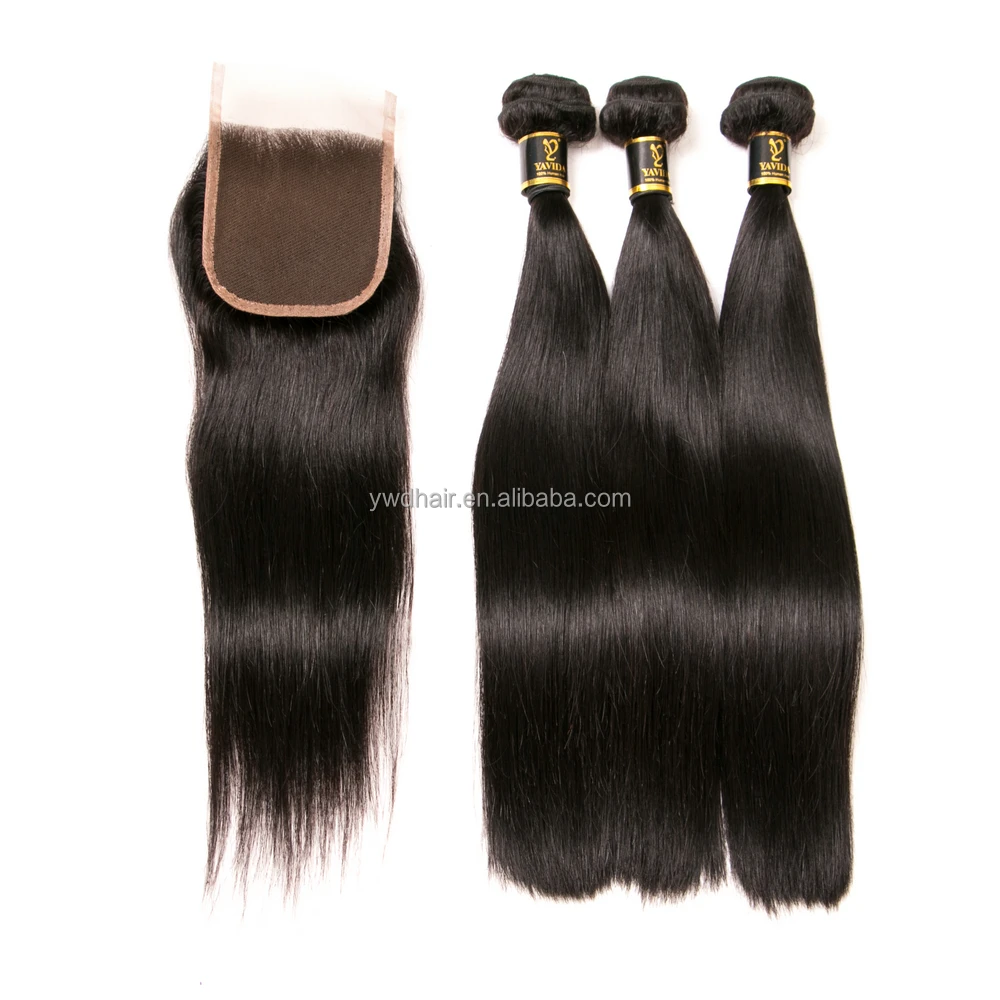 

High quality brazilian straight human hair 7a hair 3 bundles with lace closure 100 unprocessed human hair weave with closure