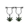 316L Surgical Steel Nipple Barbell Ring With Dangle Marijuana Pot leaf Breast Ring