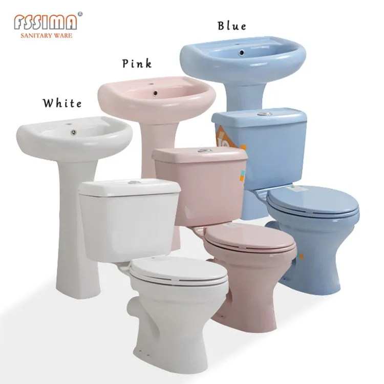 Two Piece Toilet Design Washdown Sanitary Ware Blue Colored Toilet Set