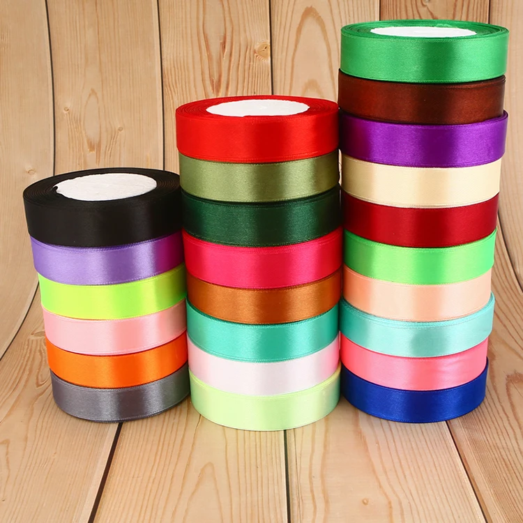 
1 inch 2 inch satin ribbon wholesale , solid color single face woven edged satin ribbon 