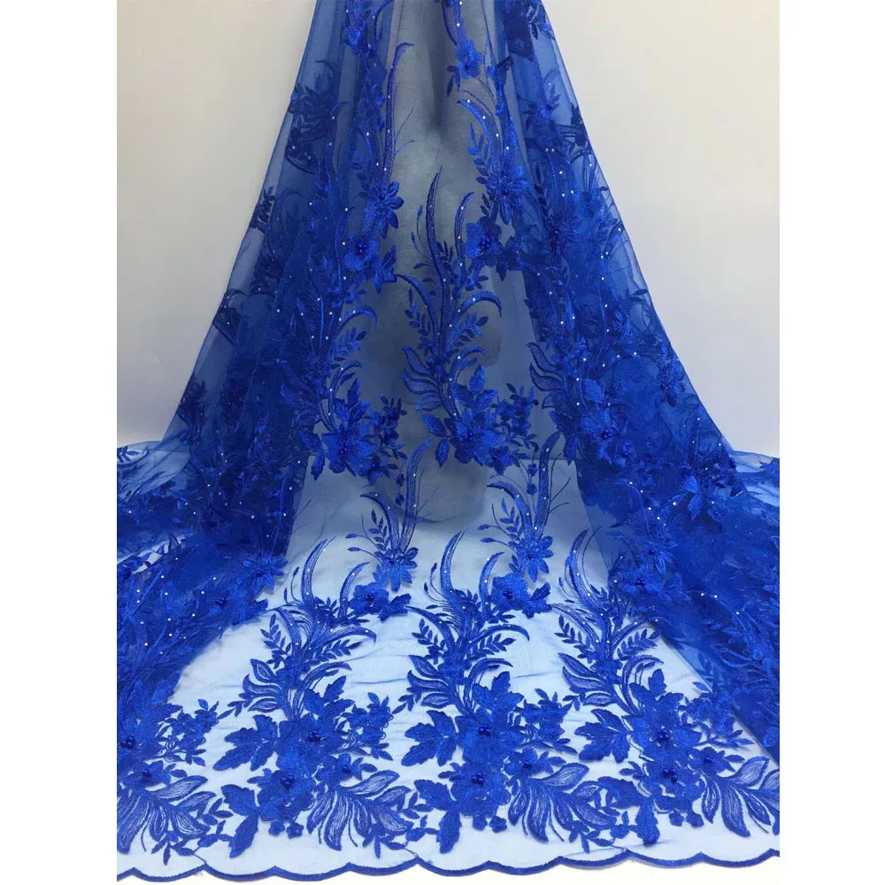 

Beautifical embroidered french fabric 2019 soft tulle net fabric royal blue tulle MX25N124, Can be customized
