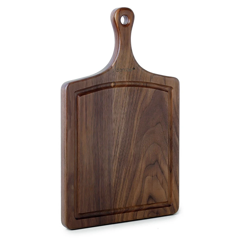 

Hot selling thick solid walnut wooden cutting board, chopping block with juice groove, Natural/black