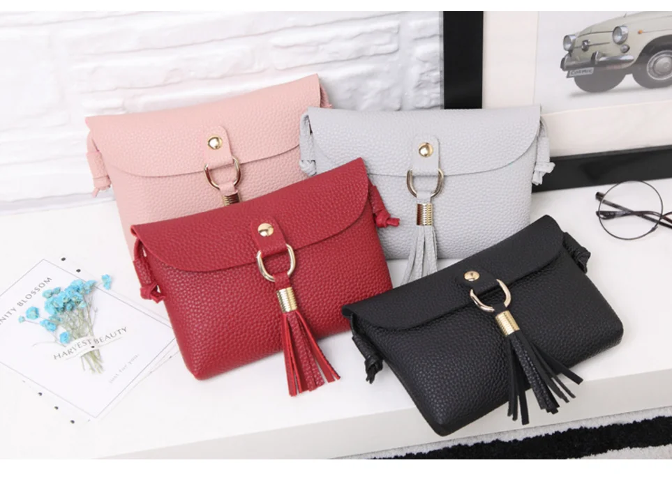 2018 Women Cheap Litchi Leather PU Small Crossbody One Shoulder Messenger Check Coin Bag