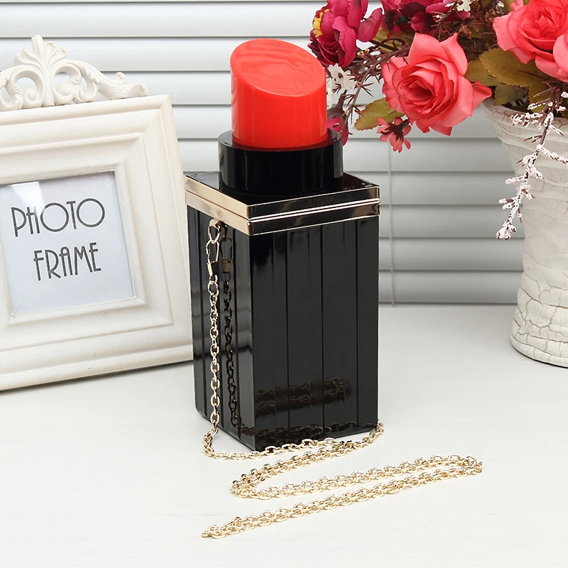 

Fashion Acrylic Clutch Lipstick Girl bags Chain Shoulder Cross body Mini bags for women party handbags, White&black