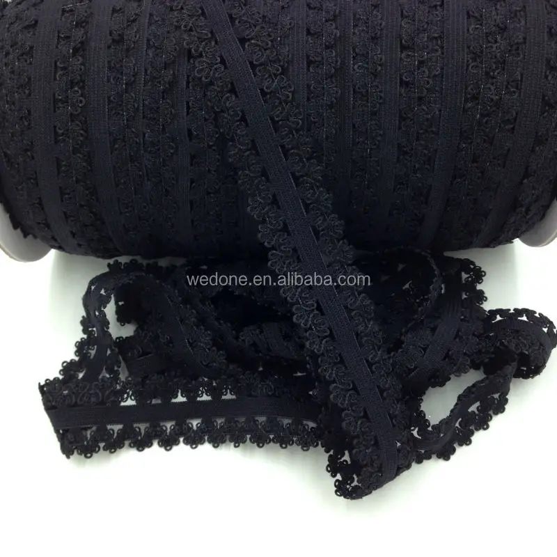 

7/8" Black Frilly Edges Elastic Stretch Lace Elastic Webbing for Baby Headband 100Y/Lot 13Colors Available, As the picture, 13colors stock