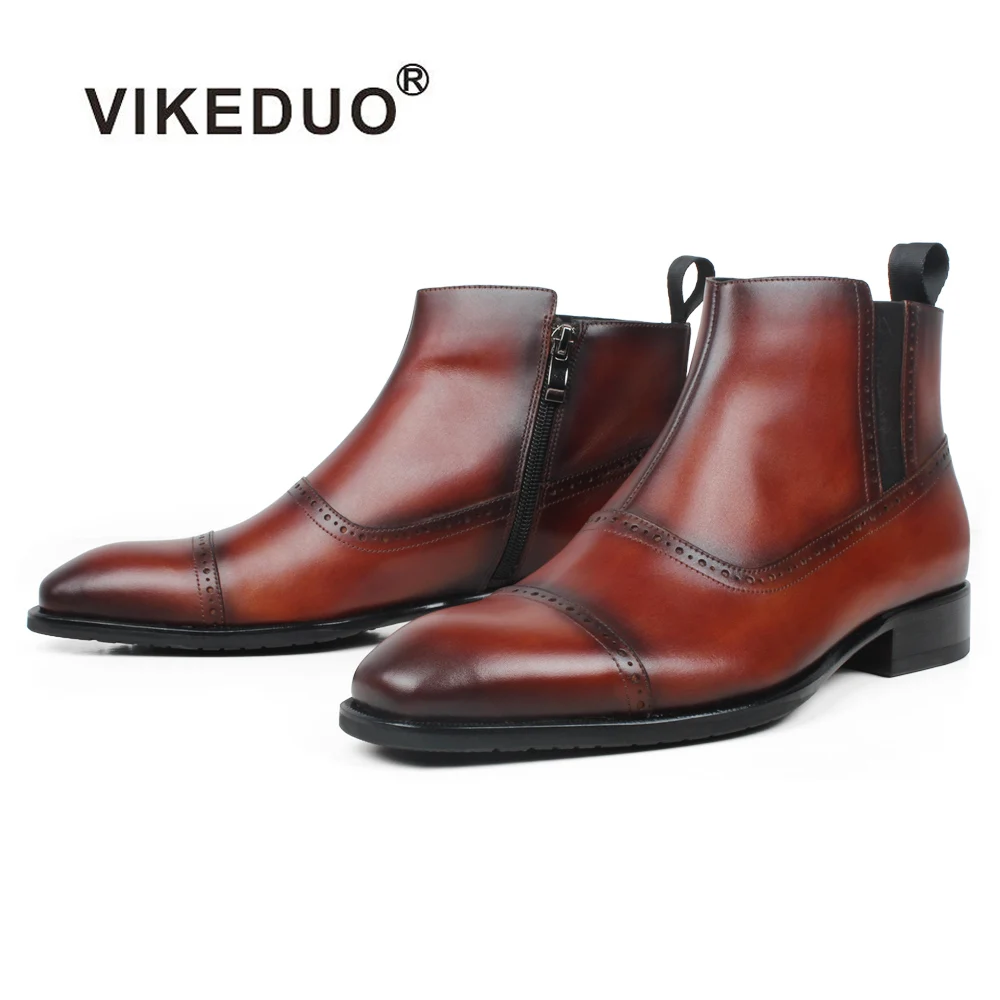 

Vikeduo Hand Made 2019 Top Trending Hot Products Calf Leather Shoes Dress Genuine Leather Mens Boots, Brown red