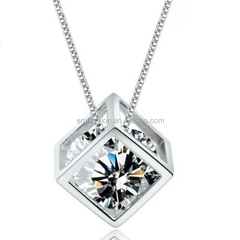 

Delicate Love Cube Zircon Square Silver Pendant Jewelry