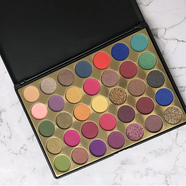 

2019 Custom Logo Hot Selling New 35 Colors Eyeshadow Palette With Your Own Brand High Pigment Glitter Matte Palette, 35 color