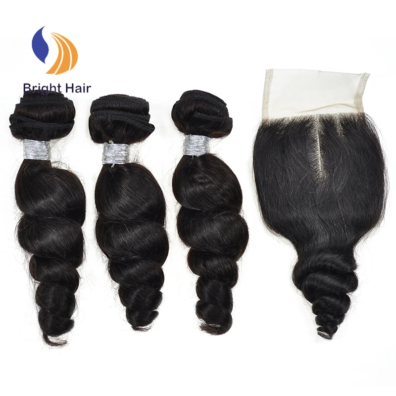 

Brazilian Loose Wave Human Hair Bundles With Closure, Natural black;dark color