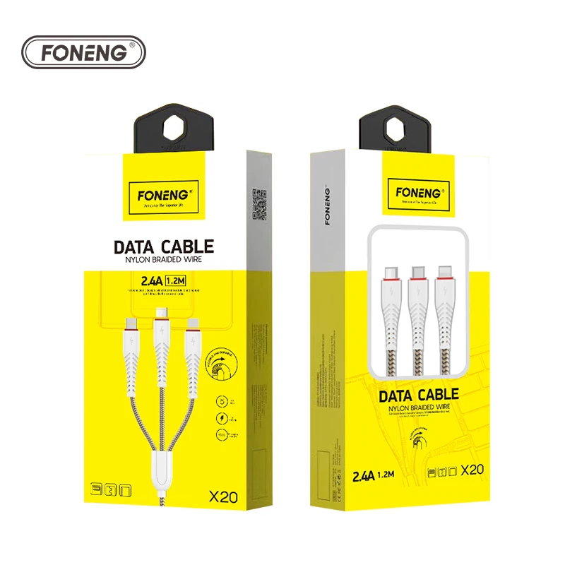

FONENG Mobile Phone Data Cable Usb Cable 3 In 1 Charger Cable For phone, White, black