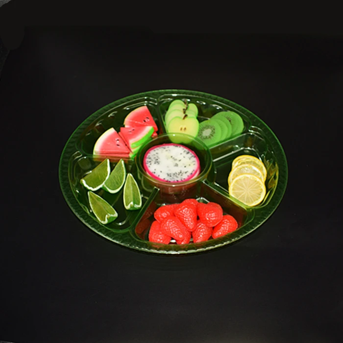 Thermoformed Big Round Plastic Fruit 6 Divided Tray With Lid Buy