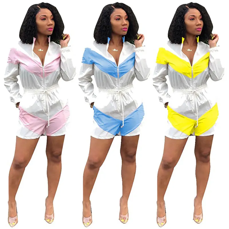 

90626-MX56 3 colors one piece tracksuit short jumpsuit women